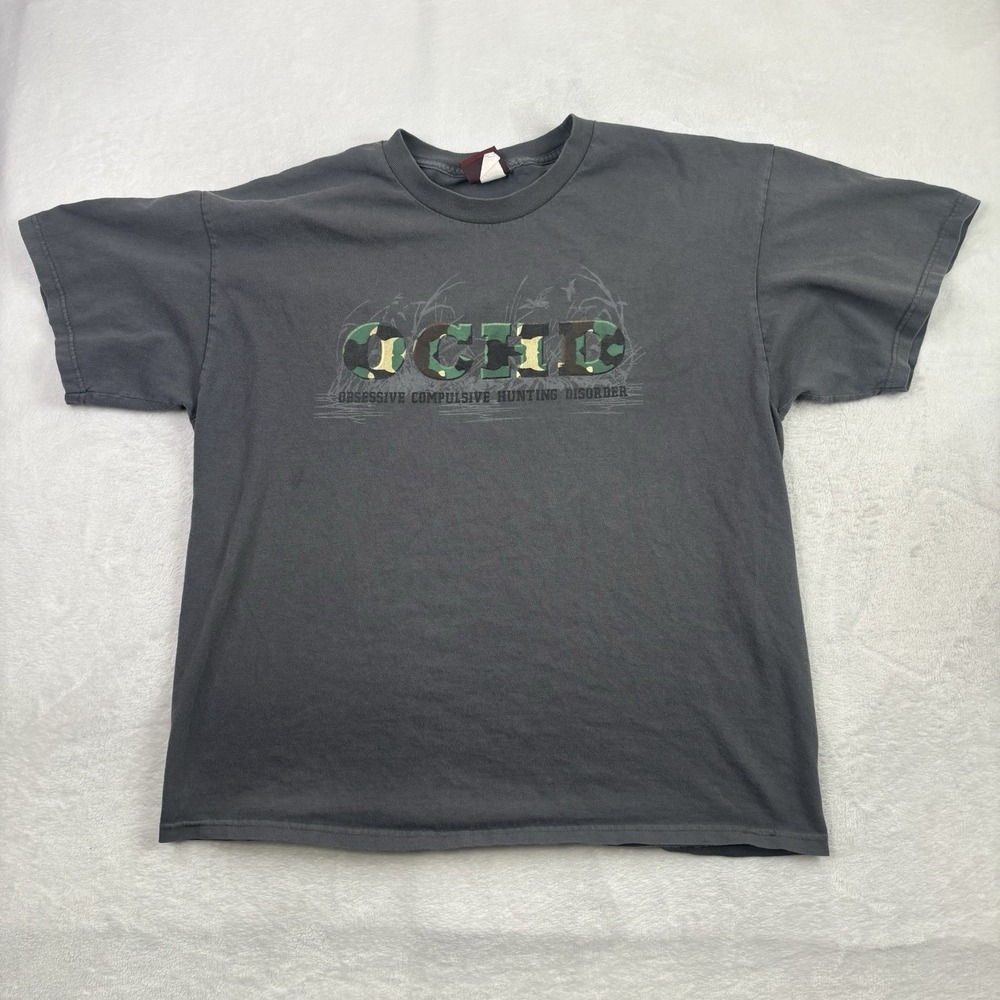 VTG OCHB Obsessive Compulsive Hunting Disorder Grey Camouflage Shirt Men's XL